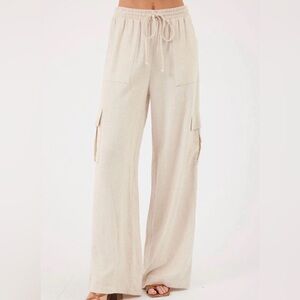 NWT Rachel Paige Ivory Wide-Leg Cargo Pants Drawstring Pockets Women XS